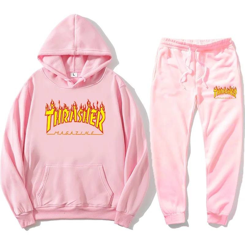 

New Mens And Womens Flame Series Hoodie Mens Fashion Trend Sweater Sports Casual Couple Set