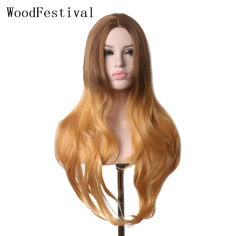 WoodFestival смешанные цвета Роза чистая внутри длинные волнистые косплей синтетический парик для женщин термостойкие парики