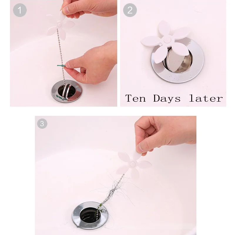 Hot Kitchen Sink Pipeline Cleaning Hook Article Bathroom Sewer Hair Cleaner Small Flower Chain Anti-Blocking Drainage Tool | Дом и сад