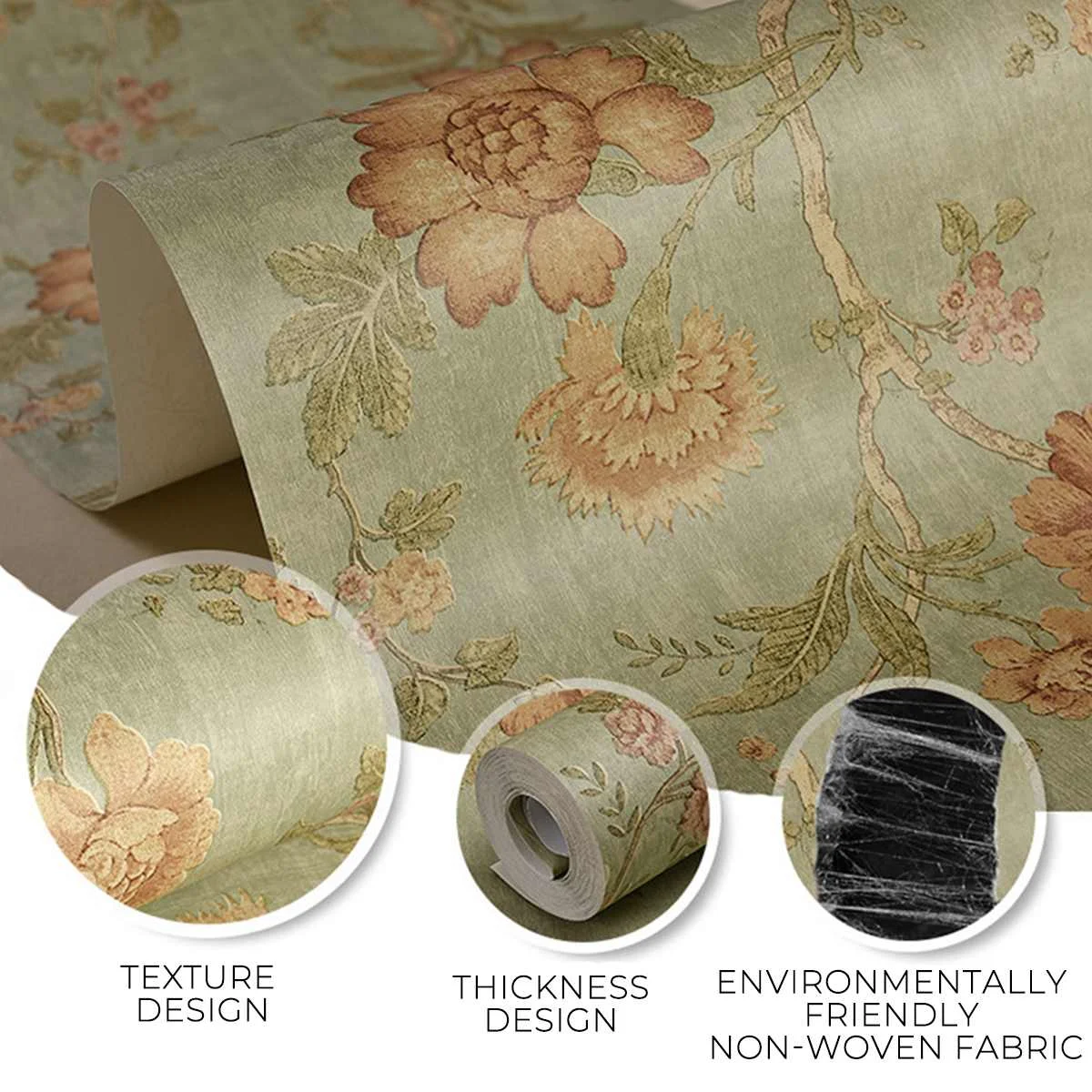 

10x0.53M Exquisite Printing Wallpaper Non-woven Nostalgia Wallpaper Waterproof Breathable Non-self-adhesive