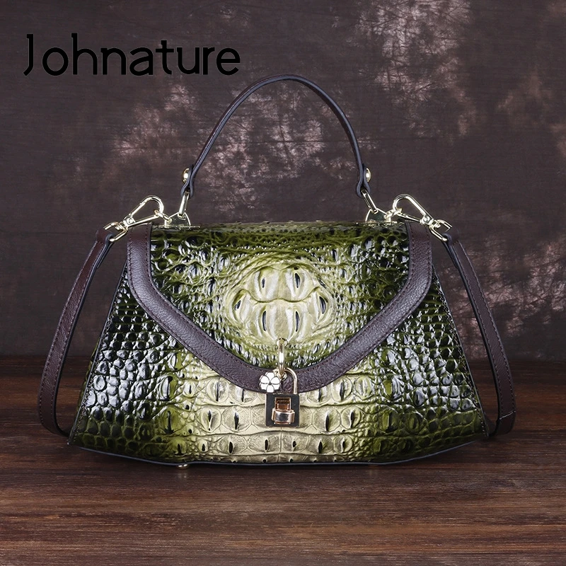Женские сумки в стиле ретро Johnature из натуральной кожи с тиснением под аллигатора