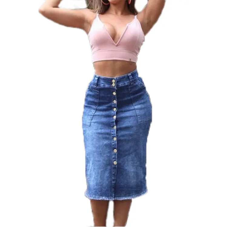 2020women saia jeans feminina wash nail button джинсовая юбка Облегающая | Женская одежда