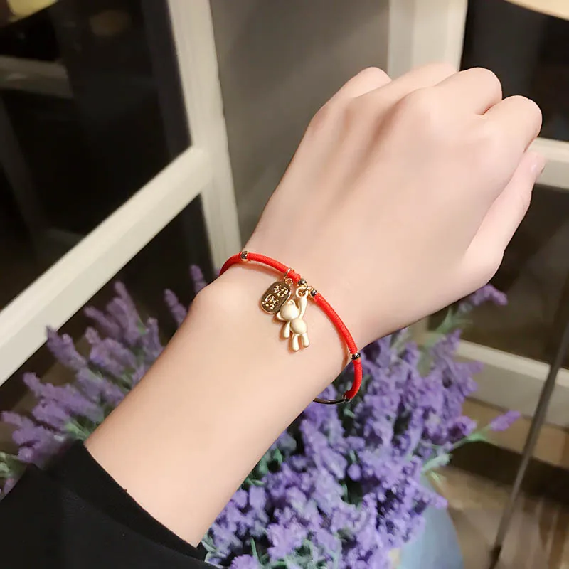 Корейский Новый красный браслет на удачу для женщин модные украшения рук милые