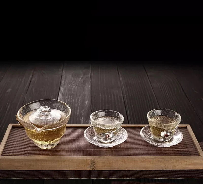 

Flower print Japanese style Heat Resistant transparent Teaware Glass 210409-09