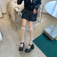 japanese lolita core spun silk socks female jk calf socks lace cross straps summer sweet thin stockings