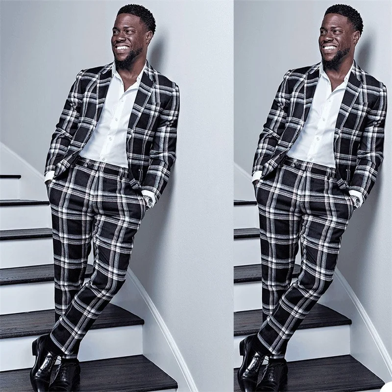 

Дизайнерские мужские костюмы в клетку, белые и черные костюмы из 2 предметов, блейзер в британском стиле, деловые повседневные Пиджаки для выпускного вечера