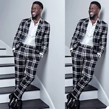 Conjunto de trajes de diseñador para hombre, Blazer de estilo británico, chaqueta Formal informal de negocios, abrigo de graduación, a cuadros blancos y negros, hecho a medida, 2 piezas (1)