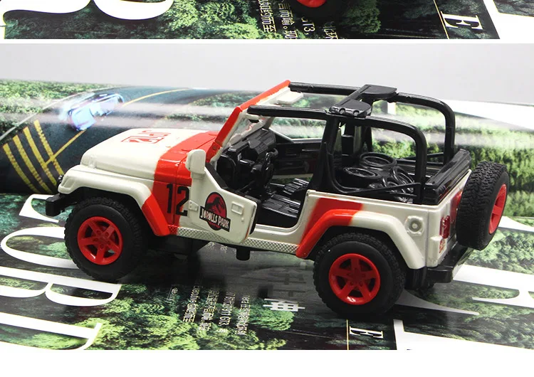 1/32 масштабные металлические автомобильные игрушки Jeep Wrangler, Парк Юрского периода, внедорожник, модель автомобиля, оттягивающие назад автомобили для детей, коллекция подарков