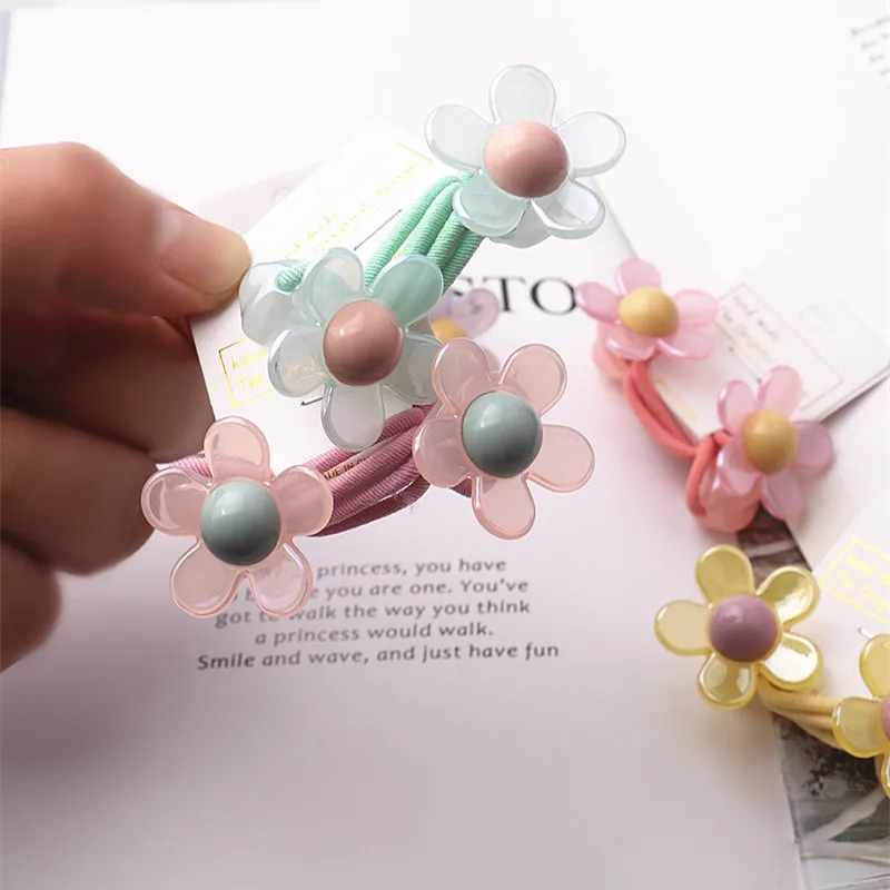 2pcs/lot Flower Hair Ring Network Celebrity Small Fresh Color Hair Rope Simple Tie Ponytail Rubber Band Decoration Girl