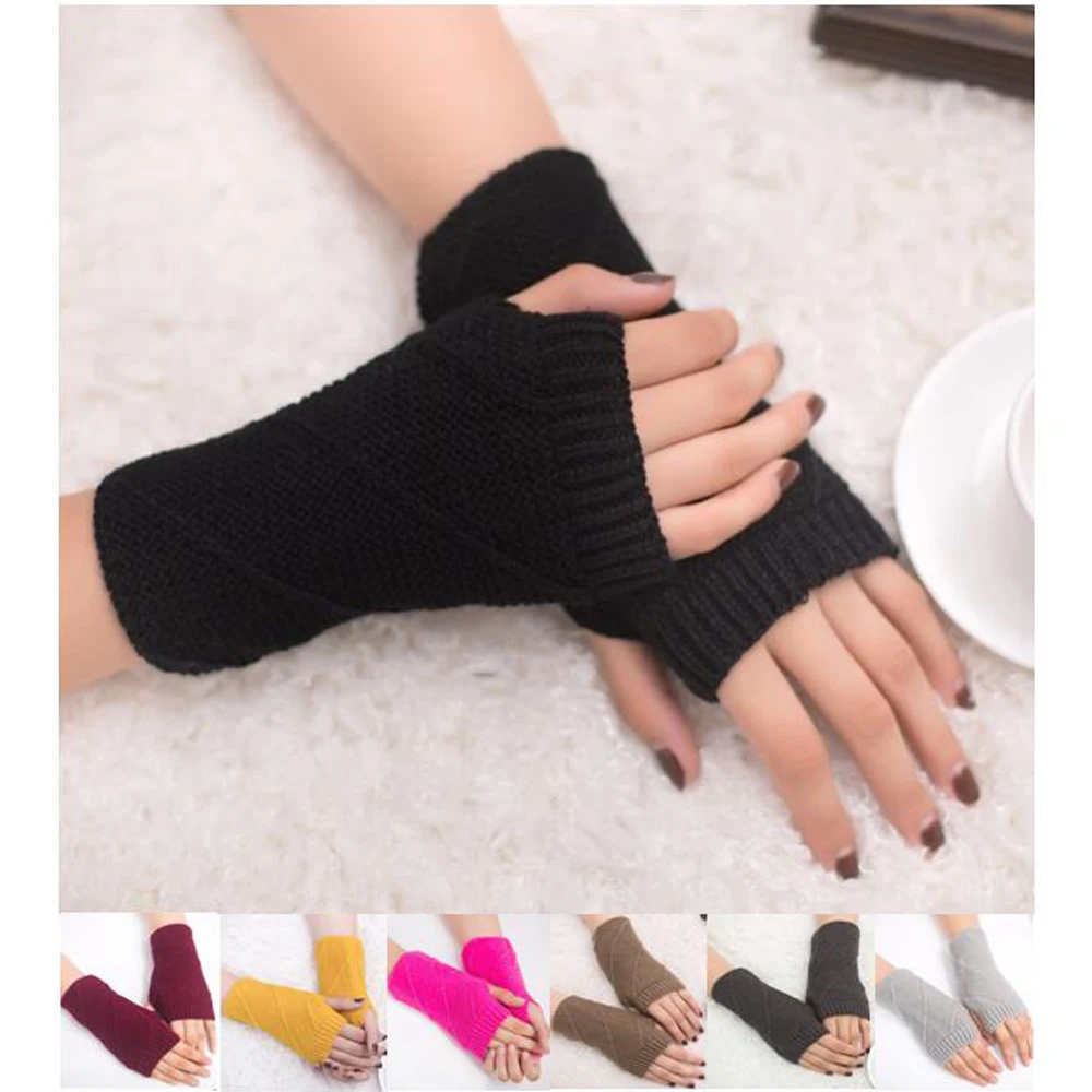 

Женские стильные перчатки без пальцев, трикотажные мягкие однотонные осенне-зимние теплые перчатки на запястье, Модные женские перчатки 3 + ...
