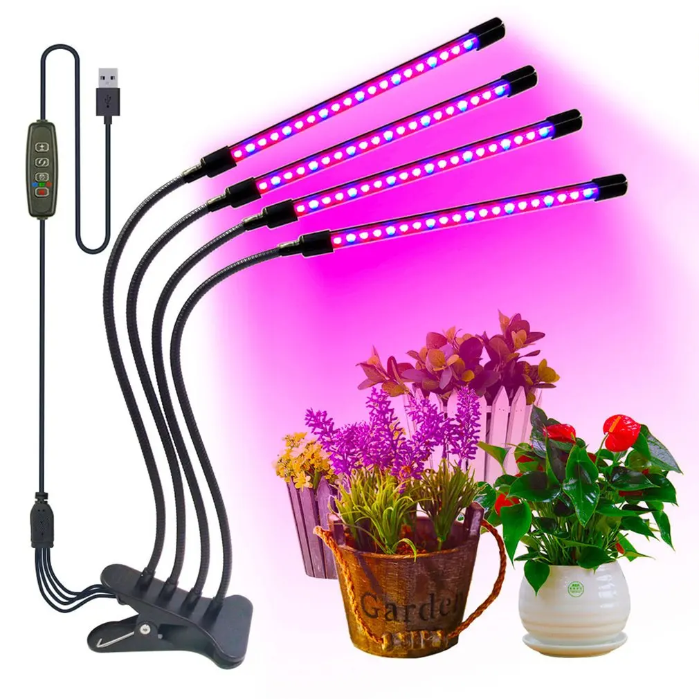 

4 Heads LED Plant Growth Light Full Spectrum Plant Light USB Clip-on Plant Growth Light For Plant Indoor Seedling Flower Growth
