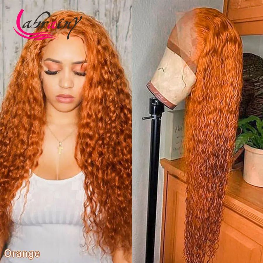Парики из натуральных волос с Рыжим глубоким переплетением 13X6 оранжевые