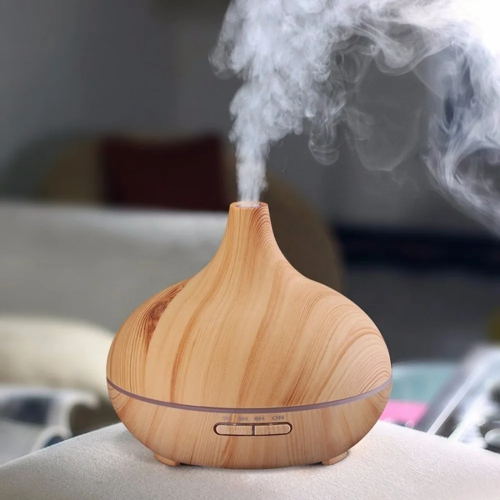 

300ml Cool Mist Humidifier Ultrasonic Aroma Essential Oil Diffuser for Office Home Bedroom Living Room Study Yoga Spa Wood Grain