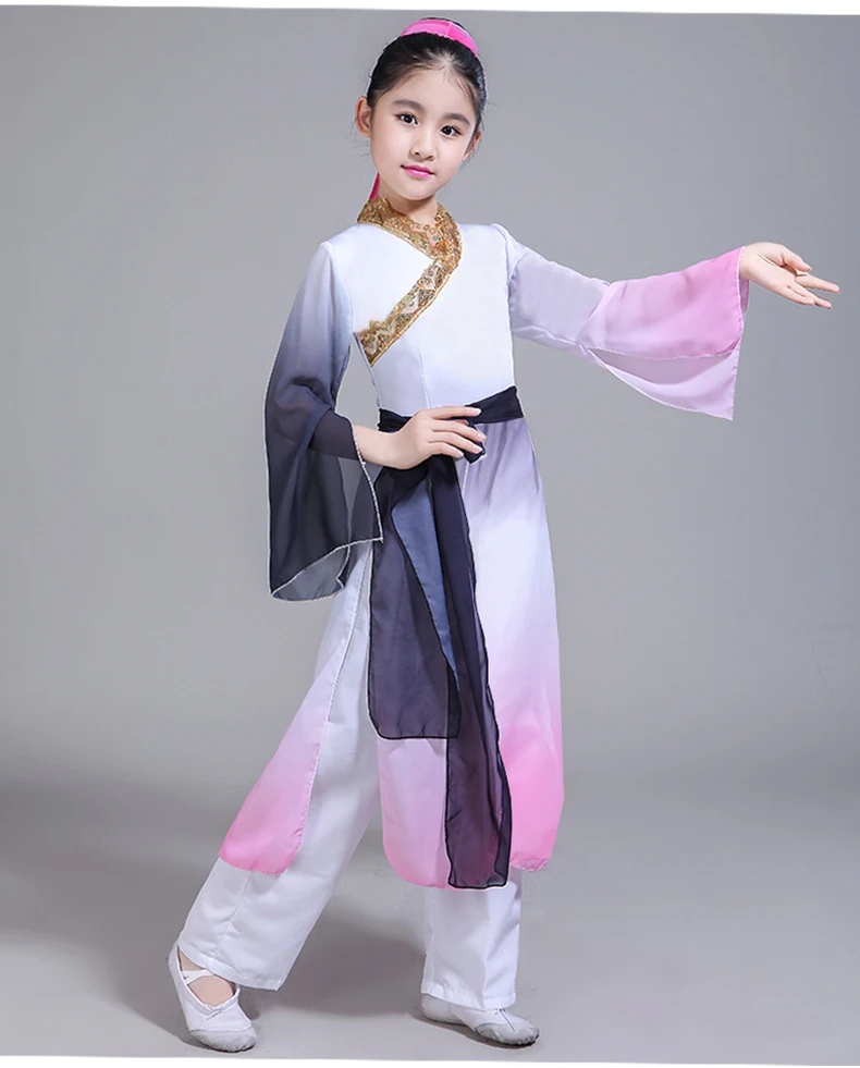 Китайский народный детский танцевальный костюм Yangko Dance Cotsume Восточный веер Одежда для танцев зонтик одежда для танцоров этнический сценический наряд 90