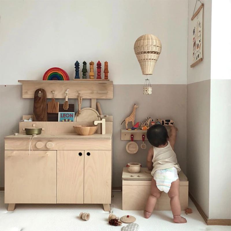 

Handmade Kids Room Decoration Nordic Style Children Bedroom Kindergarten Rattan Hot Air Balloon Craft Wall Hanging Home