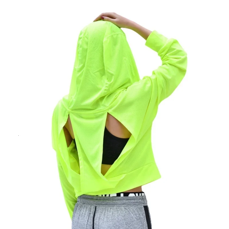 

Gym Mesh Long Sleeve Hooded T Shirt With Hat Fitness Yoga Crop Top Women Sportswear Sport Jerseys Running Jacket Sports Shirt3