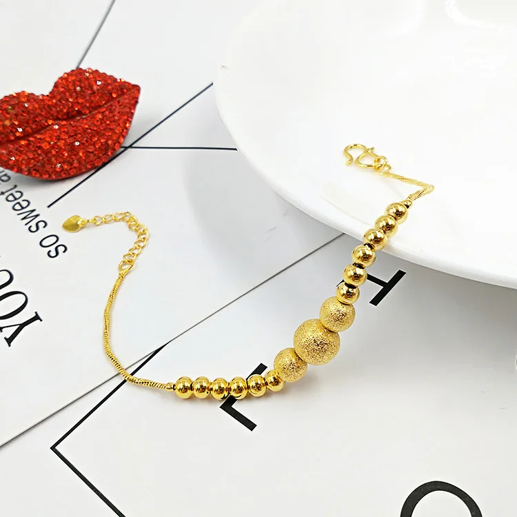Fashion Women's Gold Bracelet Jewelry Matte Smooth Lucky Beads 14K Yellow for Girlfriend Birthday Gifts | Украшения и