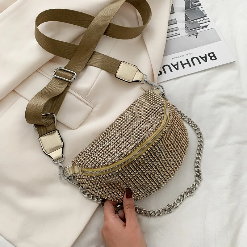 

Fashion Women Fanny Pack Waist Bag Chain Shoulder Crossbody Chest Bag Women's Luxury Designer Diamond Inlaid Belt Bags Purse
