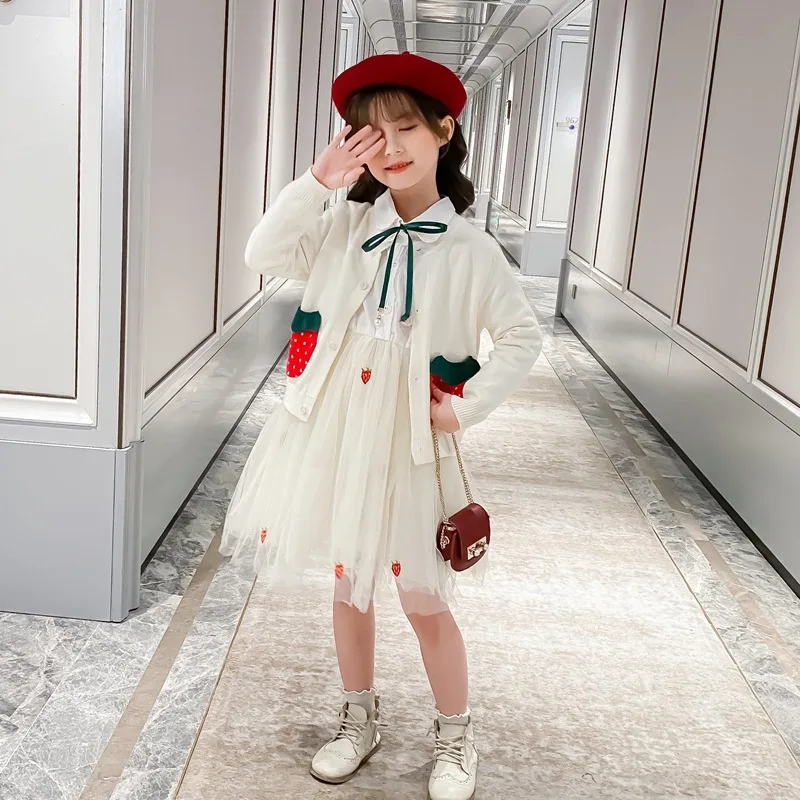 

Girls autumn suit 2021 new rainbow strawberry princess dress