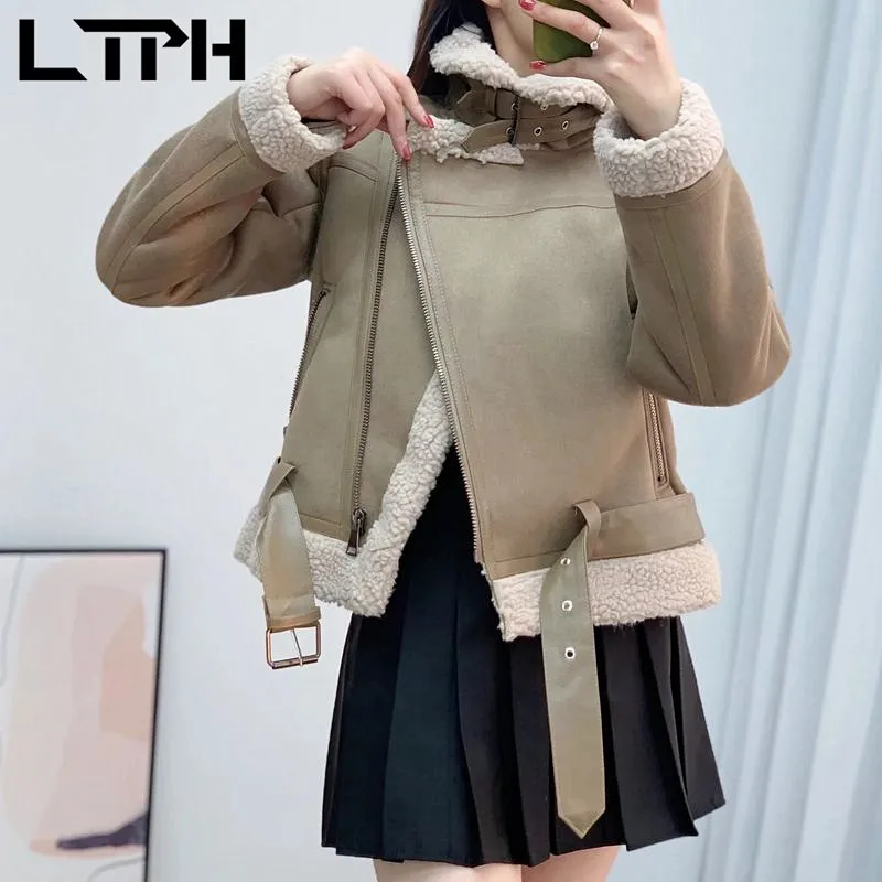 LTPH high quality winter coat women thick warm faux leather jacket suede leather compound lambwool loose casual outwear 2021 new enlarge