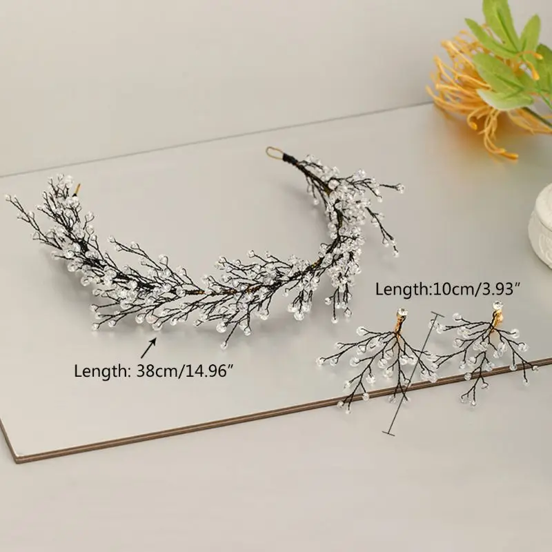 

Bridal Rhinestone Hair Hoop Earring Set Wedding Headwear Women Decorative Jewelry Headband