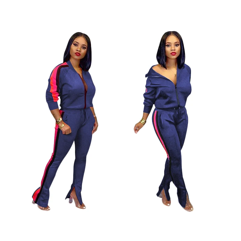 blue Wjustforu, женская спортивная одежда, спортивный костюм со стоячим воротником, сексуальный женский повседневный костюм, пуловер на молнии с брюками для пробежек, комплект из 2 предметов, тонкий женский костюм - Цвет: blue