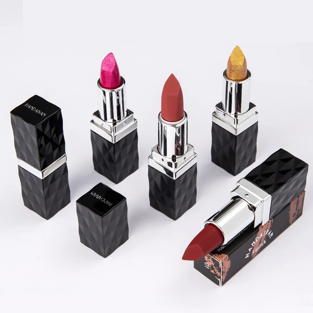 New Matte Velvet Lipstick HANDAIYAN Waterproof Lip Stick Glitter 12 Colors Pearl Pigments Lipgloss Makeup Sexy Red Brown |