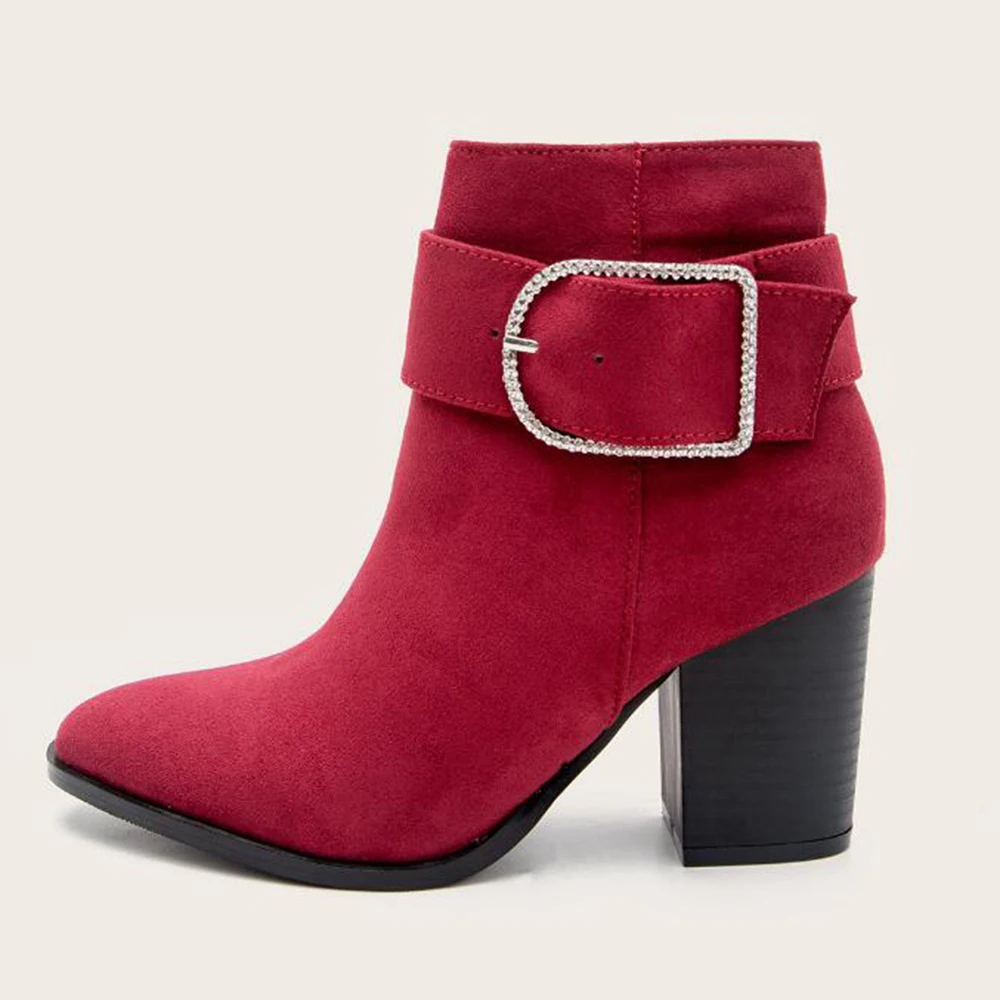 

Women's Suede Short Boots Warm autumn Thick heel Ankle Boots Belt Buckle women boots Winter Shoes for Women ay67