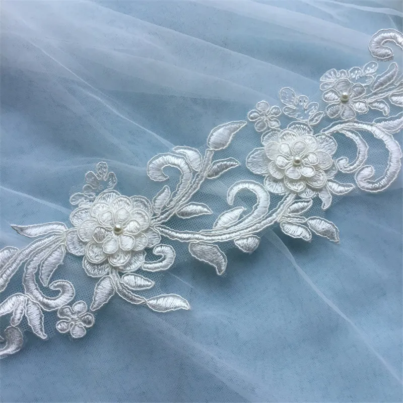 1Pc Ivory Fashion Polyester embroidery Beaded patch flowers wedding motifs flower lace applique 30X 10cm LA249 | Дом и сад
