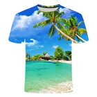 Креативная 3d футболка с цифровой печатью, Пляжная футболка с голубым небом, кокосовым деревом, Освежающая летняя футболка унисекс с круглым вырезом для детей, 2021