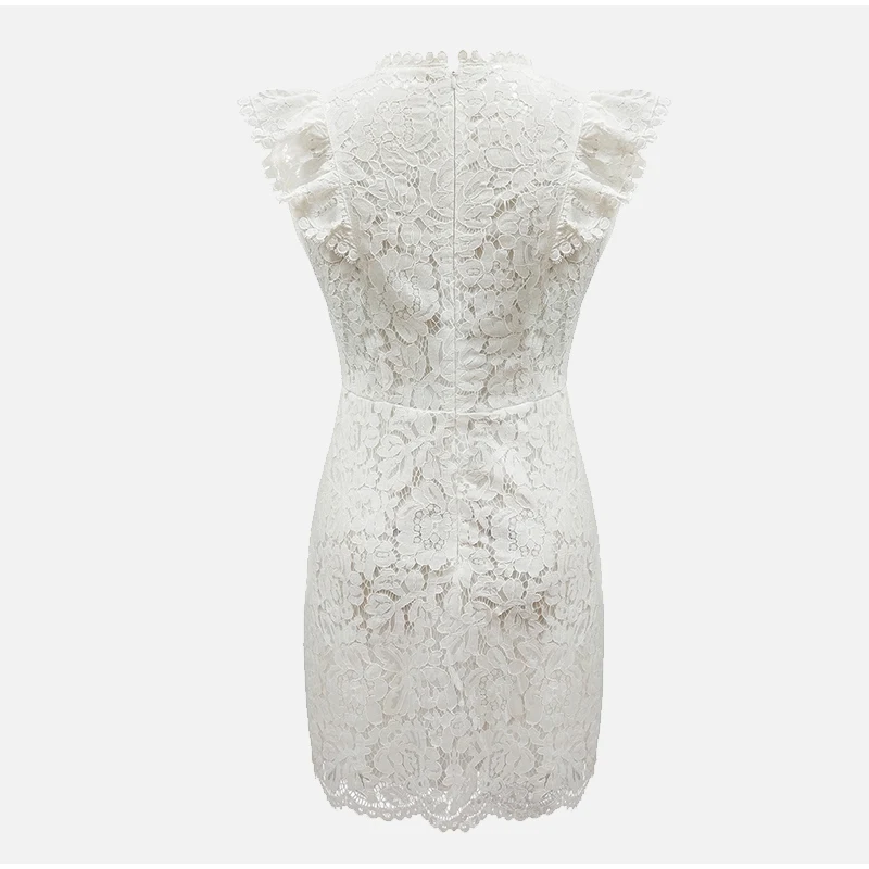 Кружевное белое платье, женское элегантное вечернее платье, без рукавов, Бандажное, с оборками, цветочное, винтажное, сексуальное, с полой, короткое, мини-платье