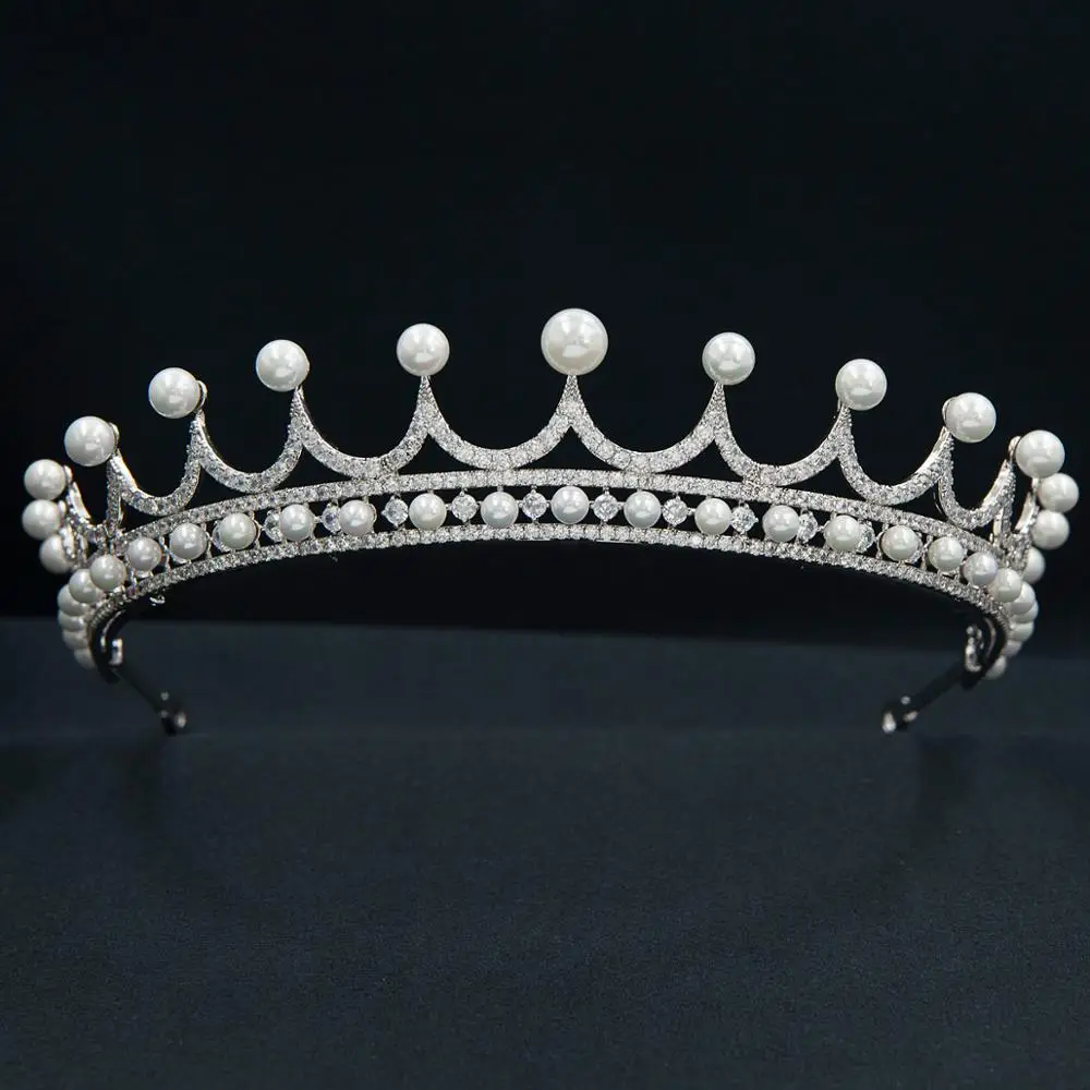 Cubic Zirconia Royal Replica Tiara for Wedding,Pearls Princess Tiaras Diadem for Girl,Prom,Party Head Jewelry CH10368