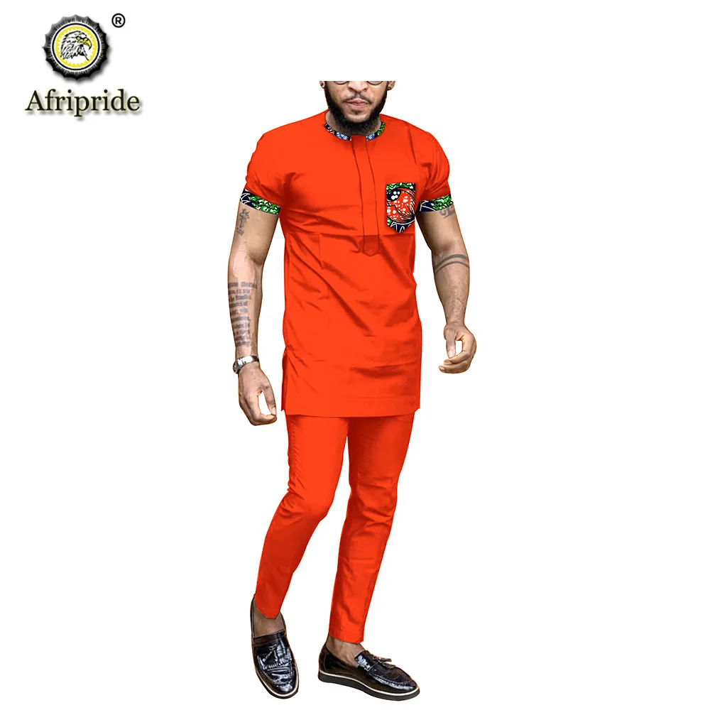2019 African clothing for men outfit dashiki tops shirts+ pants set print wear clothes outwear ankara blouse AFRIPRIDE S1916007