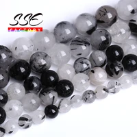 natural black rutilated quartz beads crystal round loose spacer beads for jewelry making diy bracelet necklace 4 6 8 10 12mm 15