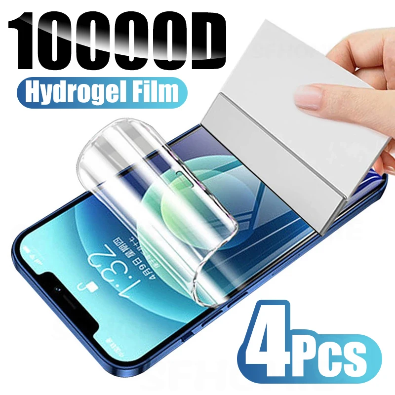 4PCS Full Cover Hydrogel Film On The For iPhone 13 12 11 Pro Max For iPhone X XS XR XS MAX 6 7 8 Plus 11 12 13 Screen Protector