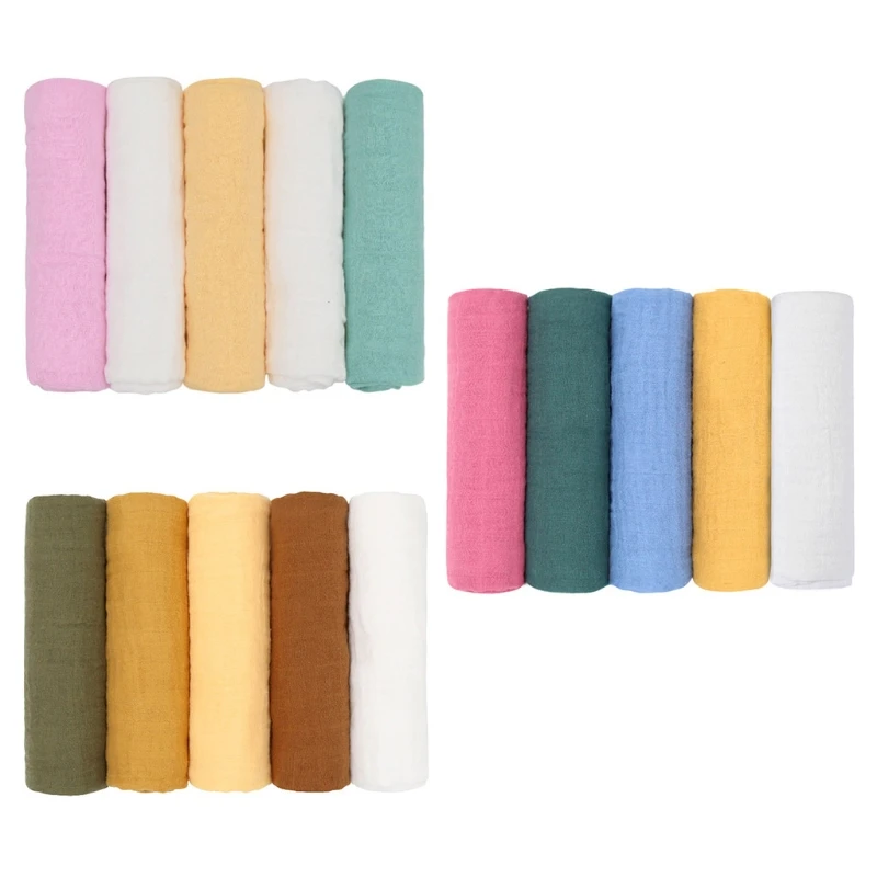 

425F 5pcs Organic Cotton Baby Scarf Muslin Burp Cloth Bandana Bibs for Newborn Baby