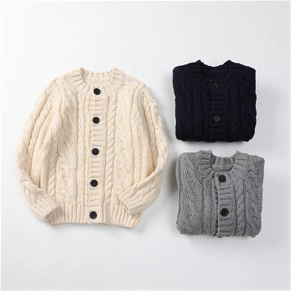Фото Плотный Однотонный свитер пальто для мальчиков и девочек теплая одежда на