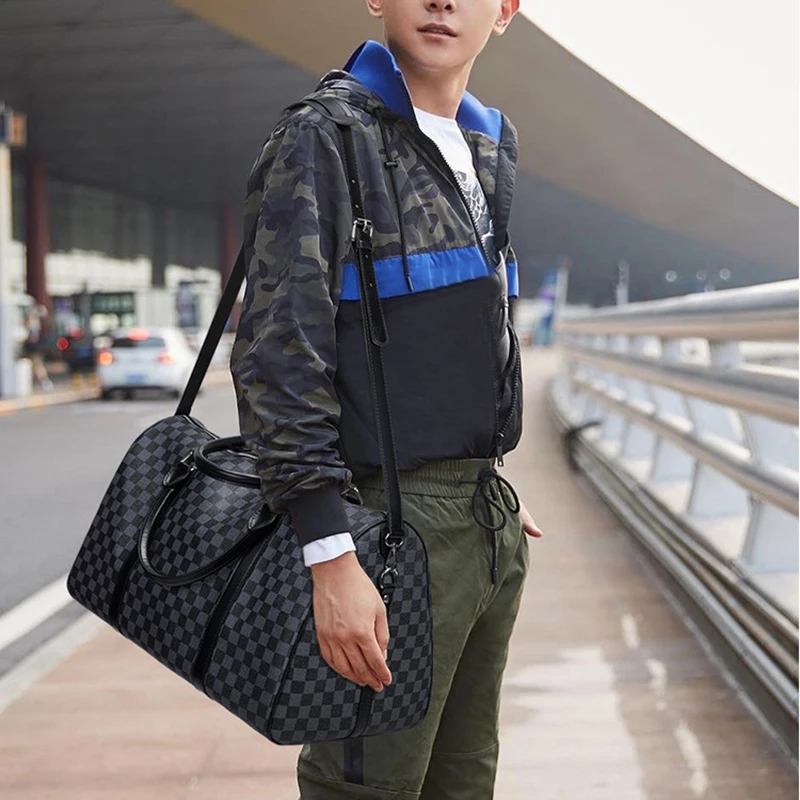 

VICUNA POLO Brand Leather Travel Man Bag Fashion Plaid Pattern Design Large Capacity Mens Tote Handbag Druable Shoulder Bag New