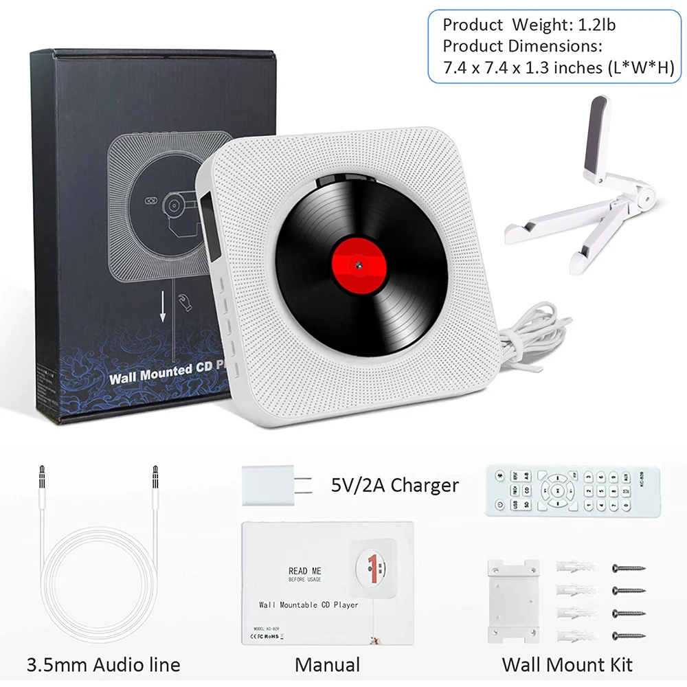 Настенный CD-проигрыватель FM-радио Bluetooth USB портативный музыкальный проигрыватель