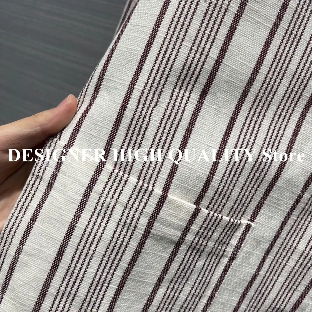 2021 New Spring Fashion Linen 2 Piece Set Stripes Pattern Blazer Suit Women Shorts Elegant Office Lady Suits