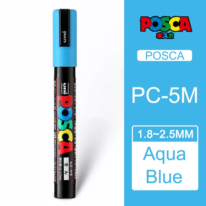 1 шт., японские PC-5M маркеры для рисования Uni Posca, средний наконечник, 1,8 мм-2,5 мм, 17 цветов, для школы, офиса, художественного маркера - Цвет: aqua blue