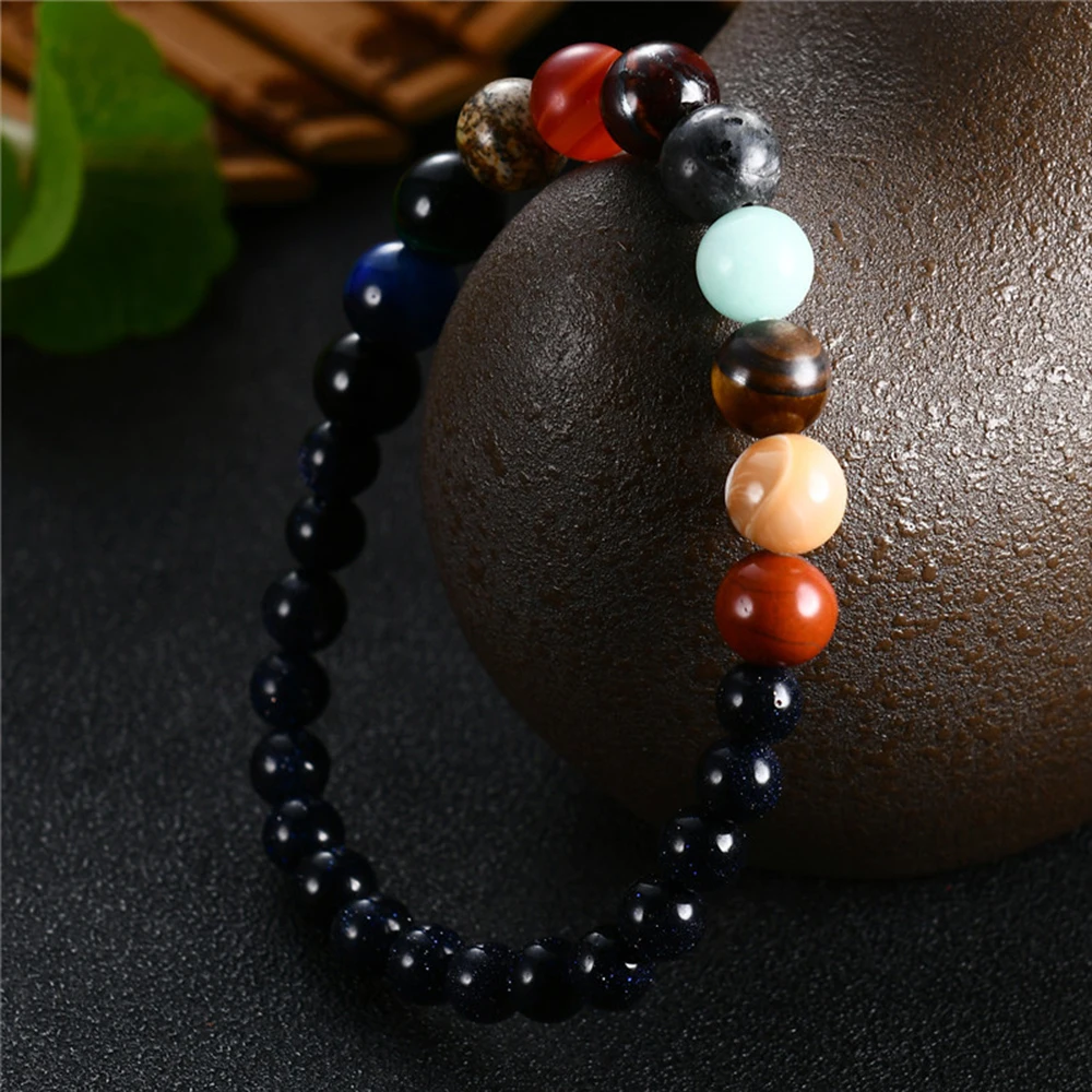 

Natural Stone Eight Planets Bracelet Women Men Unisex Night Sky Starlight Milky Way Bracelet Chic Jewelry Accessories Gift