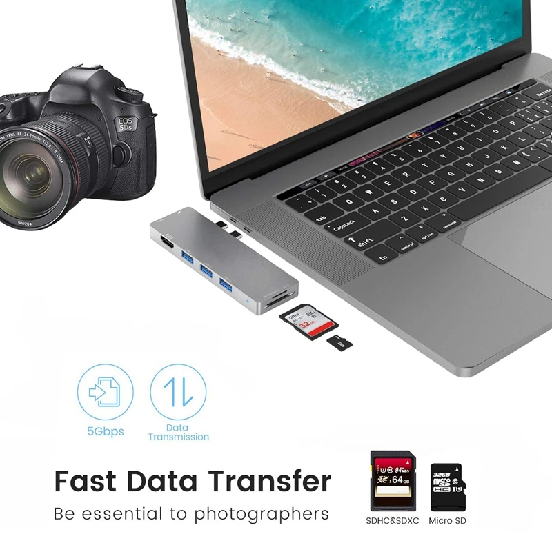 Thunderbolt 3 Тип-C концентратор 8 в 1 кард-ридер USB3.1 Зарядное устройство адаптер 4K HDMI для