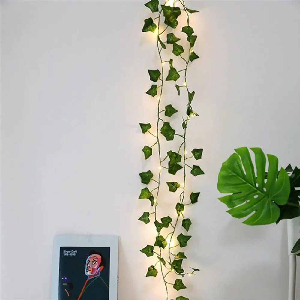 2M/ 20 LED Artificial Plants String Light Green Leaf Ivy Vine Fairy Maple Leaves Lamp Garland DIY Hanging Lighting - купить по