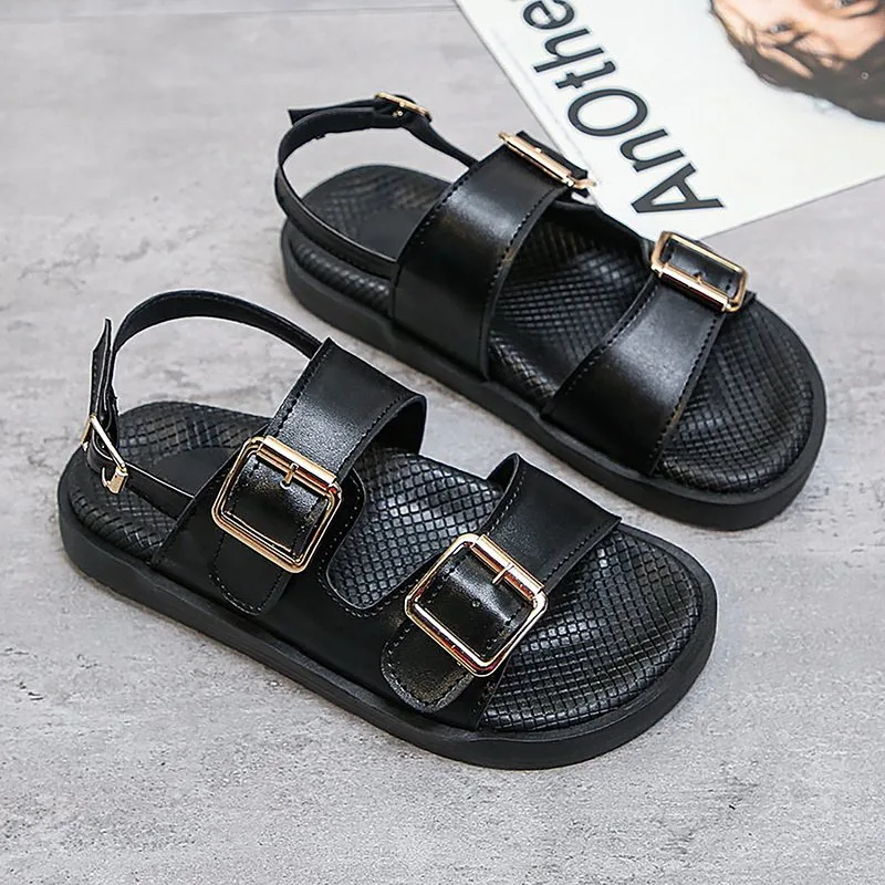 

Sandalias con hebillas para mujer, zapatos de playa con hebillas de estilo Retro romano, color blanco plano, para verano, 2021