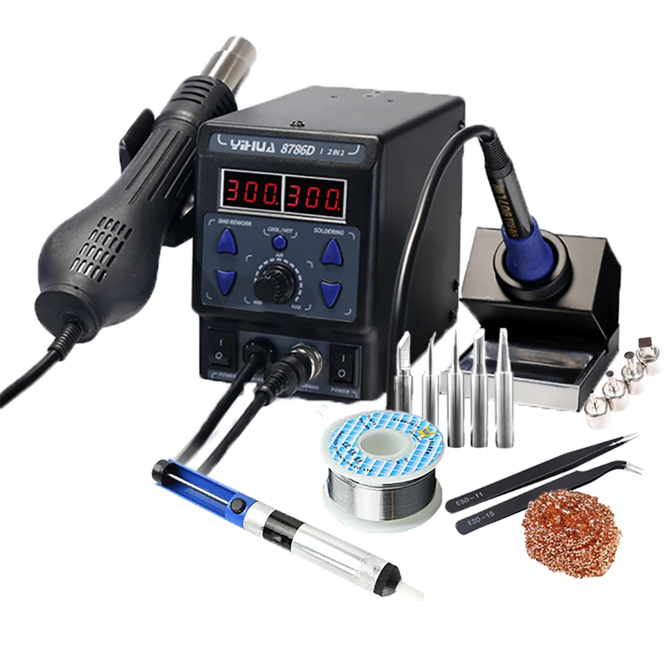 

Digital Soldering Iron Station kit 2 in 1 Soldering Iron Hot Air Rework Station °F /°C with Multiple Functions