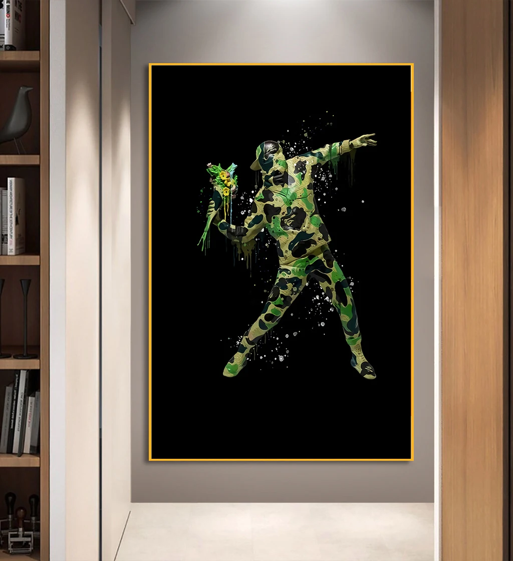 Бэнкси искусство ношения Военная Униформа и цветы уличные настенные картины