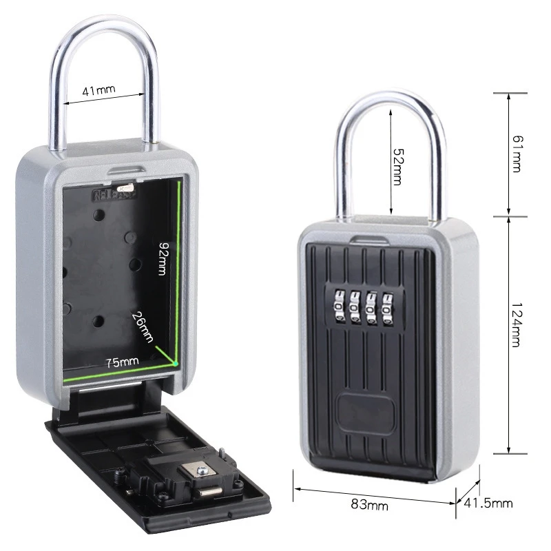 

4-Digit Key Lock Box Combination Wall Mounted Lock Box Weatherproof Resettable Portable Lock Box (with Waterproof Cover)