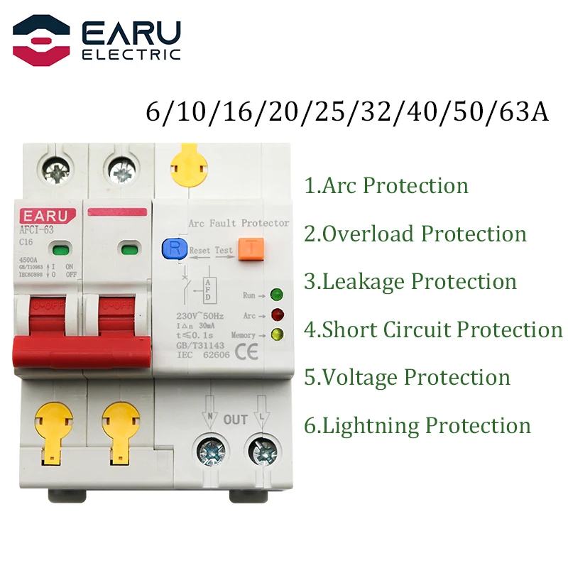 

220 В 2P AFDD AFCI защита от неисправностей дуги, прерыватель цепи, защита от перегрузки и утечки в землю, защита от короткого замыкания и напряжени...