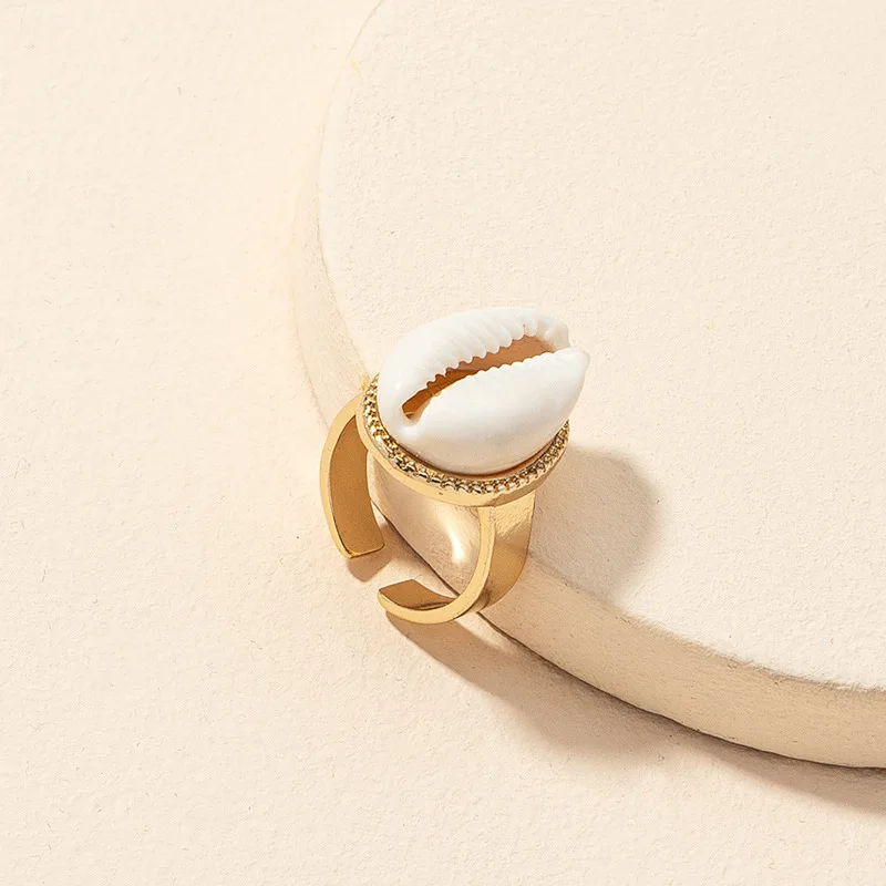Кольцо AOMU с большой белой ракушкой для женщин и девушек металлическое открытое